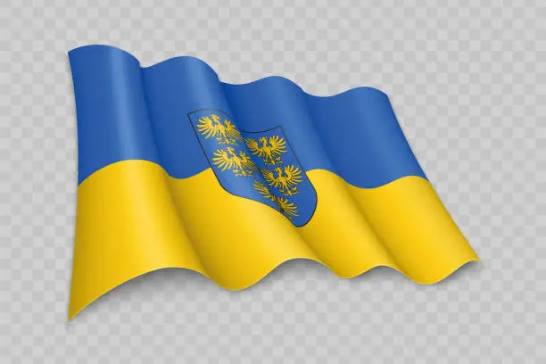 Vector illustration of 3D Realistic waving Flag of Lower Austria is a state of Austria