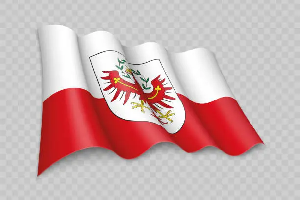 Vector illustration of 3D Realistic waving Flag of Tyrol is a state of Austria