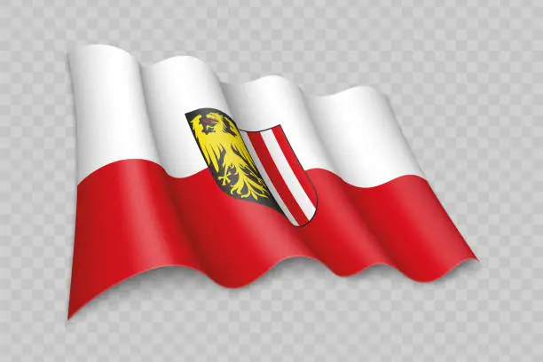 Vector illustration of 3D Realistic waving Flag of Upper Austria is a state of Austria