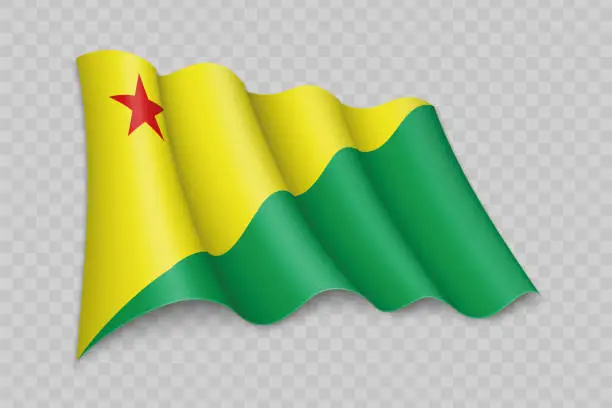 Vector illustration of 3D Realistic waving Flag of Acre is a state of Brazil