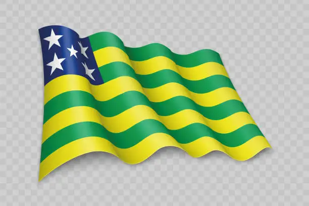 Vector illustration of 3D Realistic waving Flag of Goias is a state of Brazil