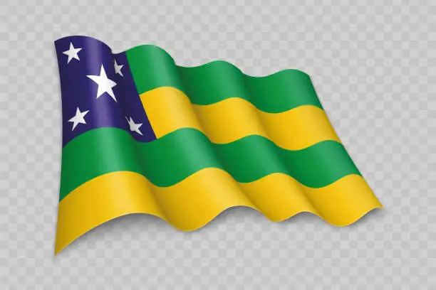 Vector illustration of 3D Realistic waving Flag of Sergipe is a state of Brazil