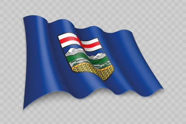 Vector illustration of 3D Realistic waving Flag of Alberta is a state of Canada