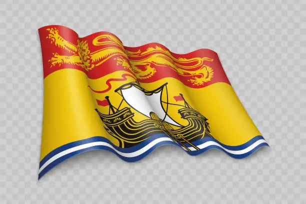 Vector illustration of 3D Realistic waving Flag of New Brunswick is a state of Canada