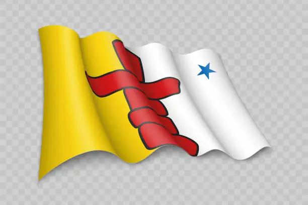 Vector illustration of 3D Realistic waving Flag of Nunavut is a state of Canada
