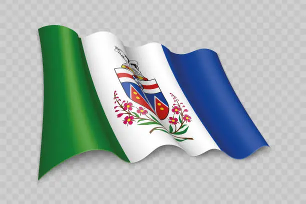 Vector illustration of 3D Realistic waving Flag of Yukon is a state of Canada