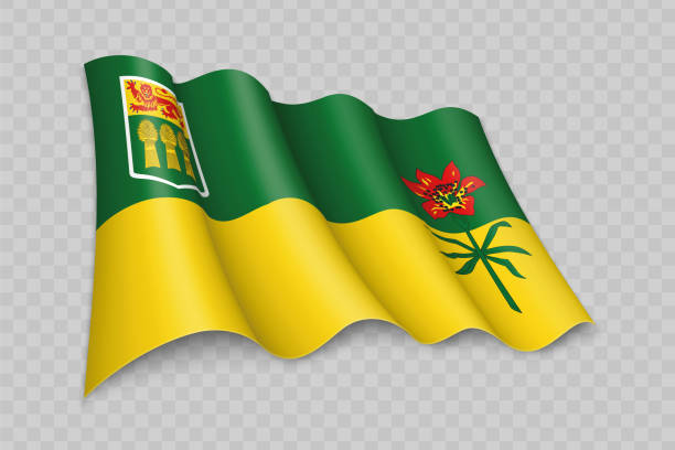 ilustraciones, imágenes clip art, dibujos animados e iconos de stock de 3d realista ondeando la bandera de saskatchewan es un estado de canadá - saskatchewan province canada flag