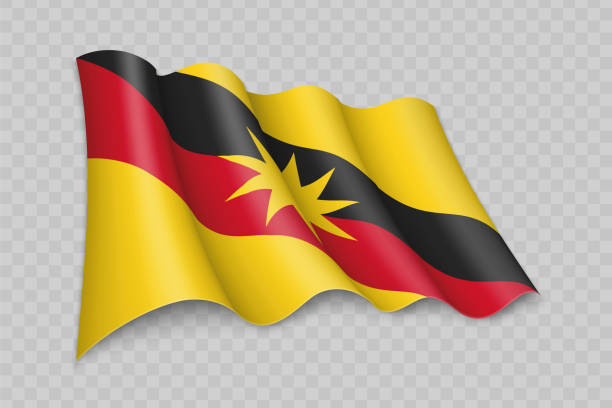 illustrations, cliparts, dessins animés et icônes de 3d réaliste agitant le drapeau du sarawak est un état de malaisie - sarawak state