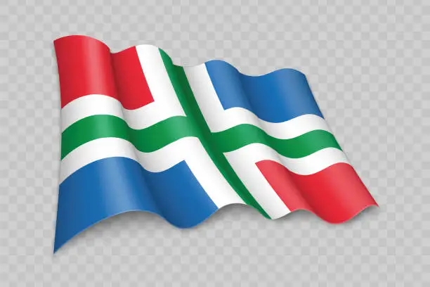 Vector illustration of 3D Realistic waving Flag of Groningen is a state of Netherlands