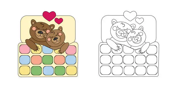 Vector illustration of coloring book two braun bears in love