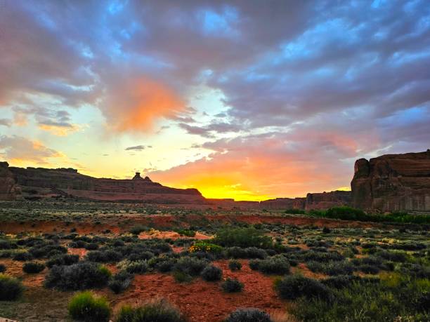istock Arches National Park Utah Red Rock Formations Sunset Dramatic Sky 1497016458