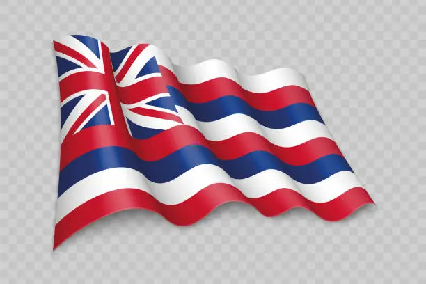 Vector illustration of 3D Realistic waving Flag of Hawaii is a state of United States