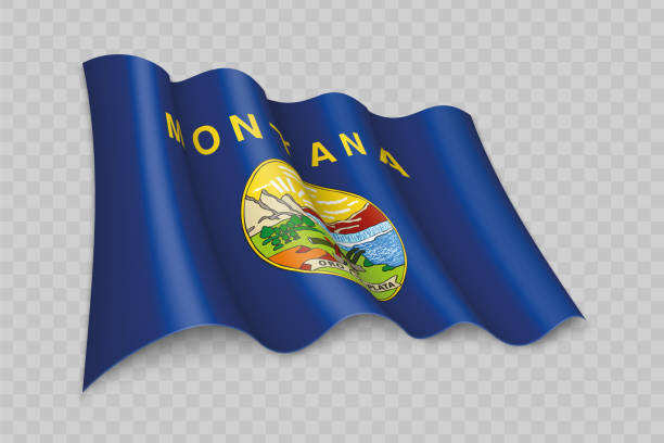 3d реалистичный развевающийся флаг монтаны - штат сша - montana flag us state flag banner stock illustrations