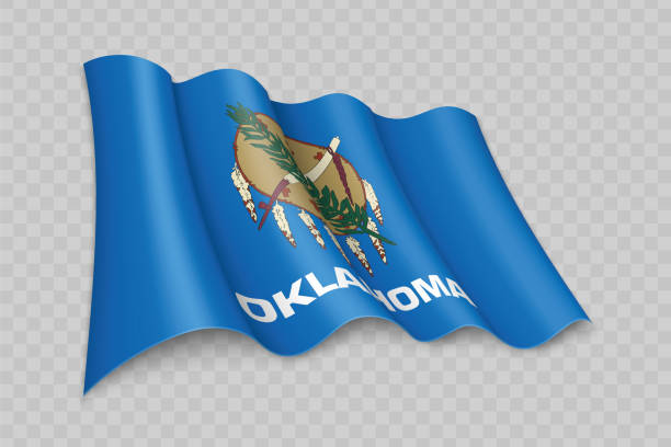 realistische 3d-flagge von oklahoma ist ein bundesstaat der vereinigten staaten - flag of oklahoma stock-grafiken, -clipart, -cartoons und -symbole