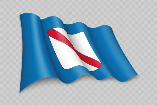 Vector illustration of 3D Realistic waving Flag of Campania is a region of Italy