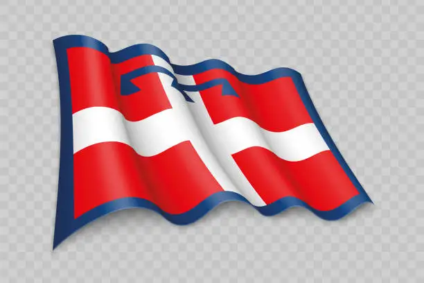 Vector illustration of 3D Realistic waving Flag of Piedmont is a region of Italy
