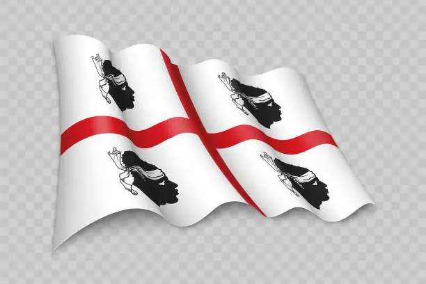 Vector illustration of 3D Realistic waving Flag of Sardinia is a region of Italy