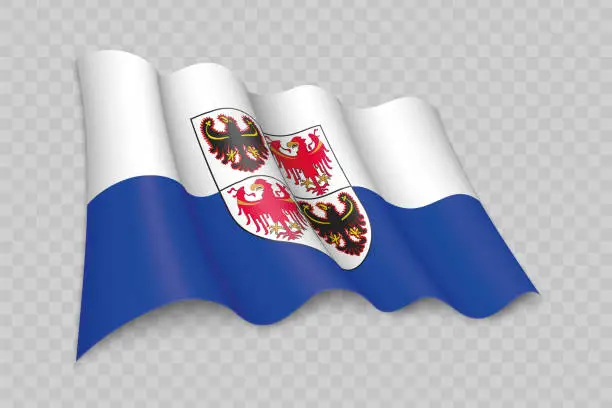 Vector illustration of 3D Realistic waving Flag of Trentino-South Tyrol is a region of Italy