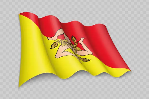 Vector illustration of 3D Realistic waving Flag of Sicily is a region of Italy