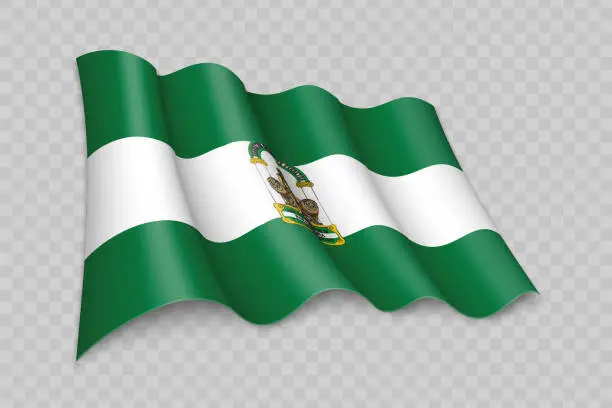 Vector illustration of 3D Realistic waving Flag of Andalusia is a region of Spain