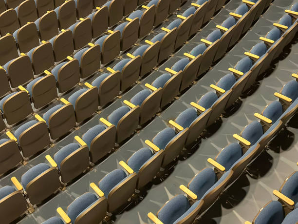 istock Empty gray and blue theater, auditorium seats, chairs. 1497018879