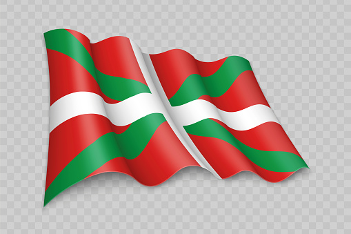 3D Realistic waving Flag of Basque Country is a region of Spain on transparent background