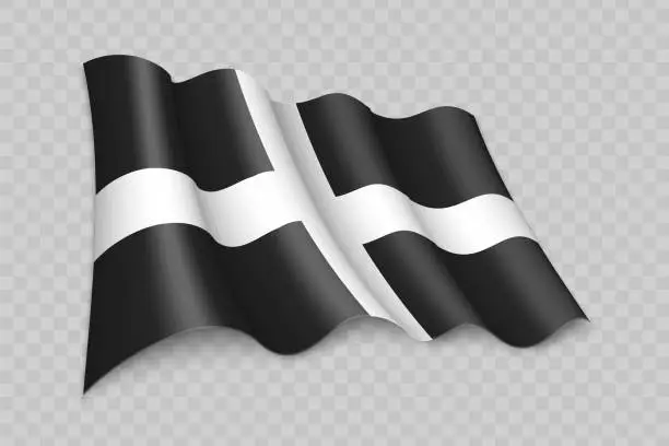 Vector illustration of 3D Realistic waving Flag of Cornwall is a county of England