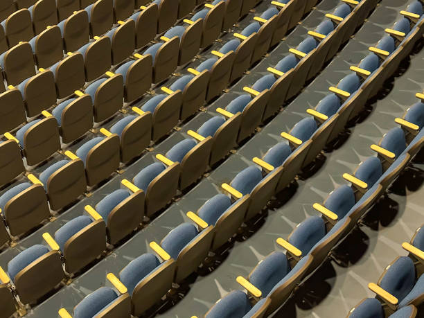 istock Empty gray and blue theater, auditorium seats, chairs. 1497018927