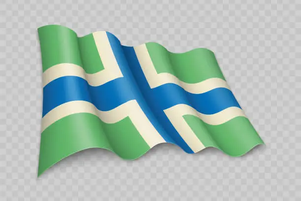 Vector illustration of 3D Realistic waving Flag of Gloucestershire is a county of England