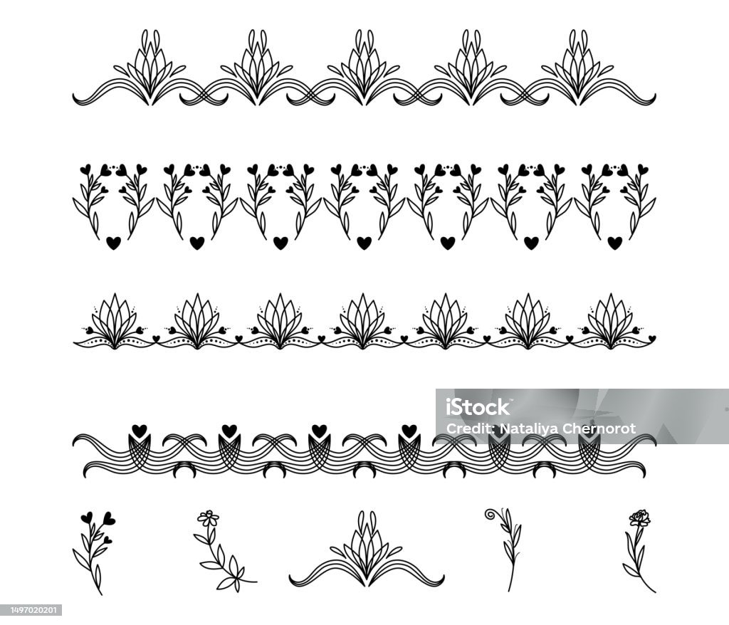 Card Border Patterns Drawing Set Of Floral Elements For Design Border Frame Patterns For Wedding ...