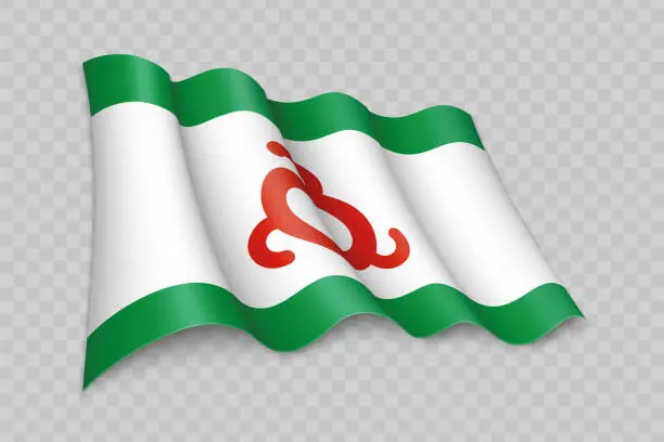 Vector illustration of 3D Realistic waving Flag of Ingushetia is a region of Russia