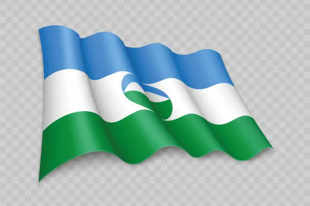 Vector illustration of 3D Realistic waving Flag of Kabardino-Balkaria is a region of Russia