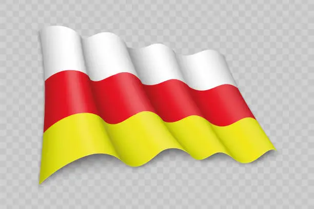 Vector illustration of 3D Realistic waving Flag of North Ossetia-Alania is a region of Russia