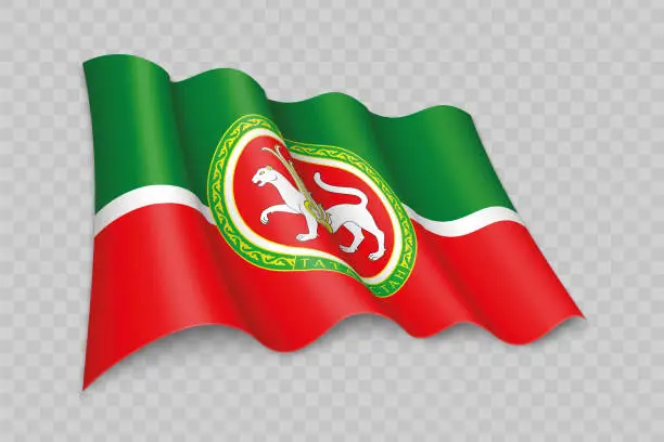 Vector illustration of 3D Realistic waving Flag of Tatarstan is a region of Russia