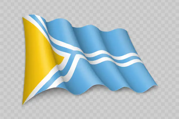 Vector illustration of 3D Realistic waving Flag of Tuva is a region of Russia