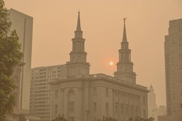 View of Salt Lake Temple against sky, Salt Lake City, Utah, USA.