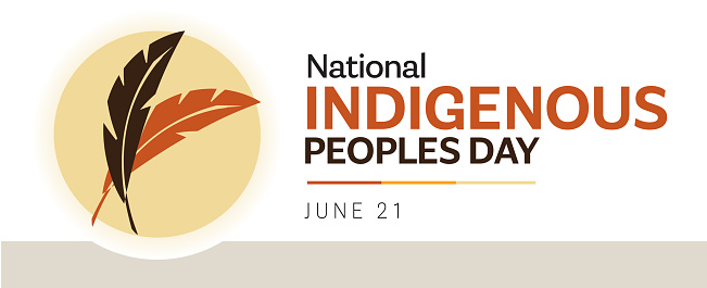 Vector illustration of National Indigenous Peoples Day June 21 Celebration typography web banner design template. Fully editable vector eps. Use for advertisements, posters, web banners, leaflets, cards, t-shirt designs and backgrounds. First Nations, Inuit and Métis indigenous people of Canada.  Royalty free stock image.