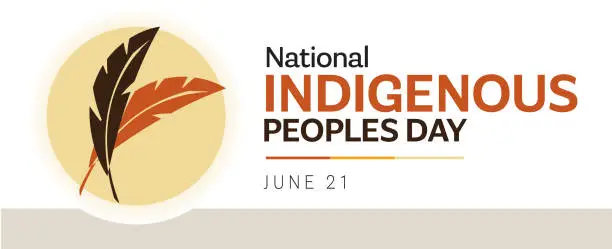 Vector illustration of National Indigenous Peoples Day June 21 Celebration horizontal web banner with feathers