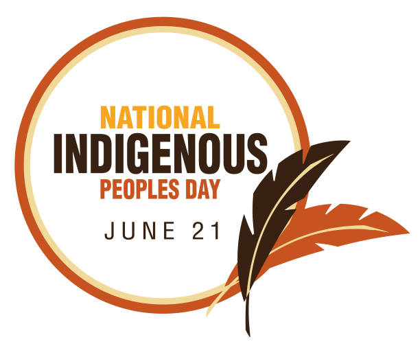 National Indigenous Peoples Day June 21 Celebration round label design with feathers on white background Vector illustration of National Indigenous Peoples Day June 21 Celebration typography label design template. Fully editable vector eps. Use for advertisements, posters, web banners, leaflets, cards, t-shirt designs and backgrounds. First Nations, Inuit and Métis indigenous people of Canada. Royalty free stock image. indigenous-peoples-day stock illustrations