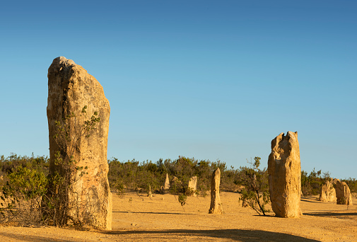 These desert pinnacles in southwestern Australia are believed to have been formed under the sea around 25,000 years ago. When the sea receded, a fascinating landscape of diversely shaped limestone pillars was further shaped by wind and erosion.