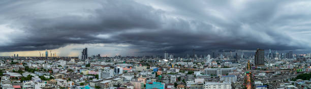 istock A heavy storm with rain and dramatic atmosphere clouds panoramic shot can be a sight to behold over a city center. 1497063149