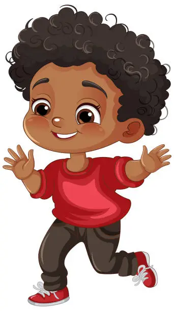 Vector illustration of African American Kid Cartoon Character