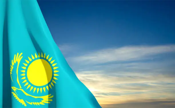 Vector illustration of Flag of Kazakhstan on background of sky