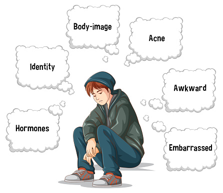 Teen with emotional and physical changes illustration