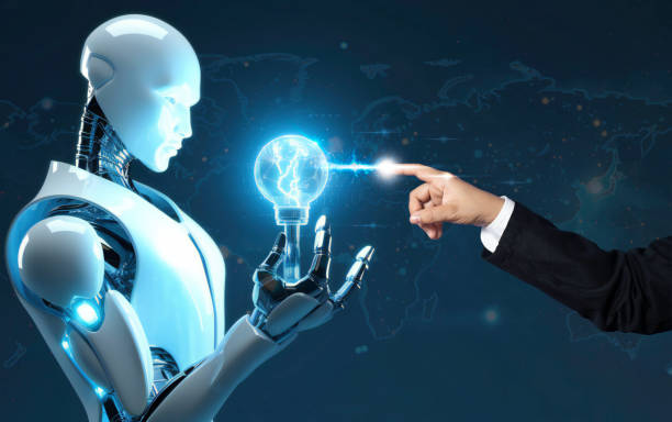 istock Human connection and artificial intelligence (Ai) concept, generate innovative futuristic new things together, artificial intelligence exchange smart creativity, robot brain and human connection. 1497078452