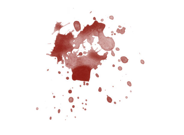 istock Red blood splatter stain on white background 1497078455