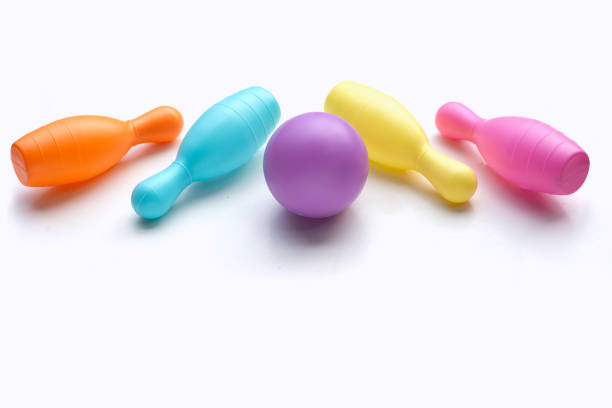 istock Colorful plastic bowling toy on white background. 1497080731