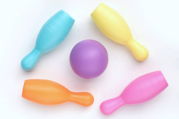 istock Colorful plastic bowling toy on white background. 1497080768