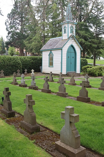 Small chapel at the Mount Angel Cemetery in Oregon