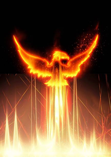 istock 3d illustration of an abstract firebird flapping its wings in the dark 1497089198
